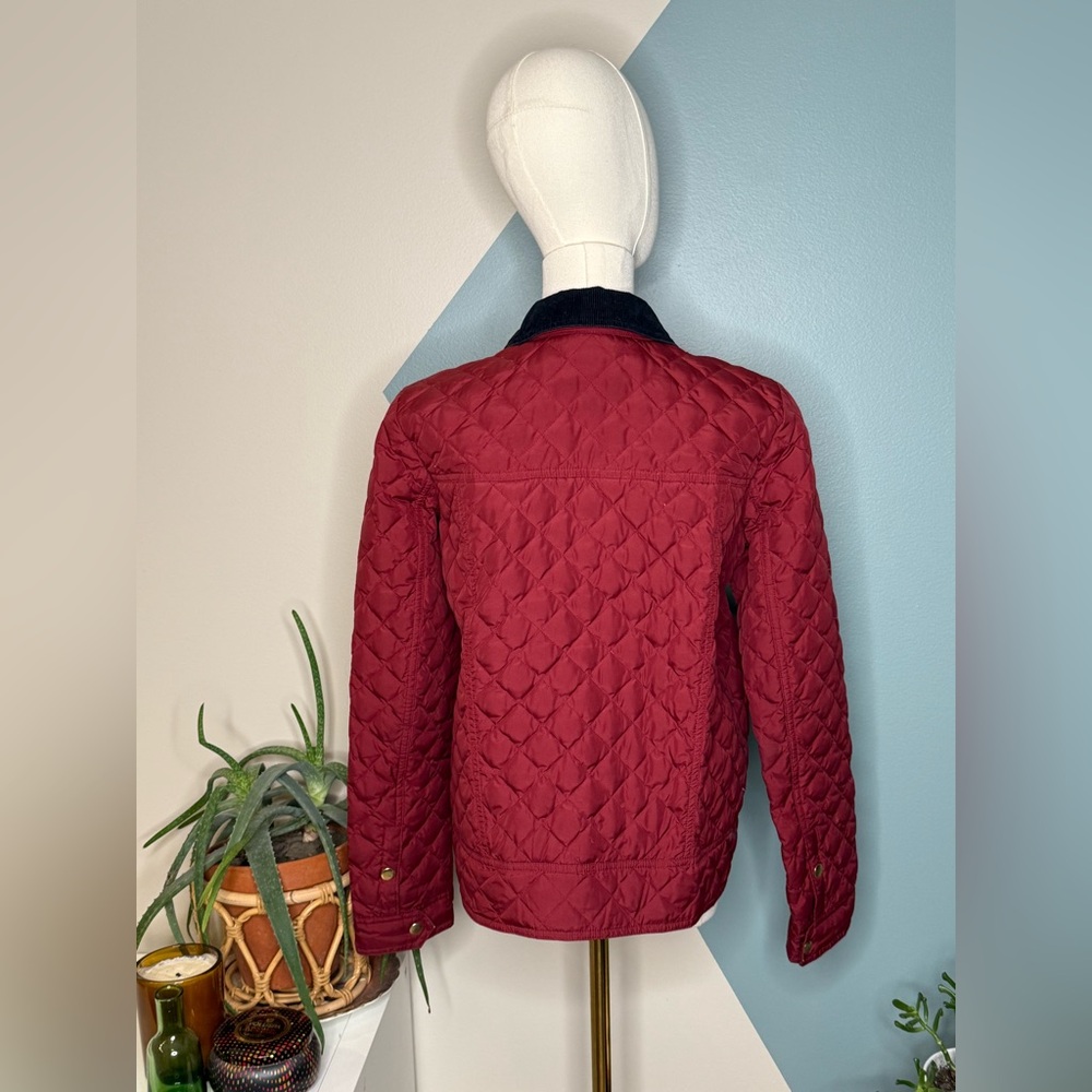 J.Crew Quilted Down Barn Jacket Corduroy Collar Wine Red Field Coat Woman’s S - Picture 5 of 12